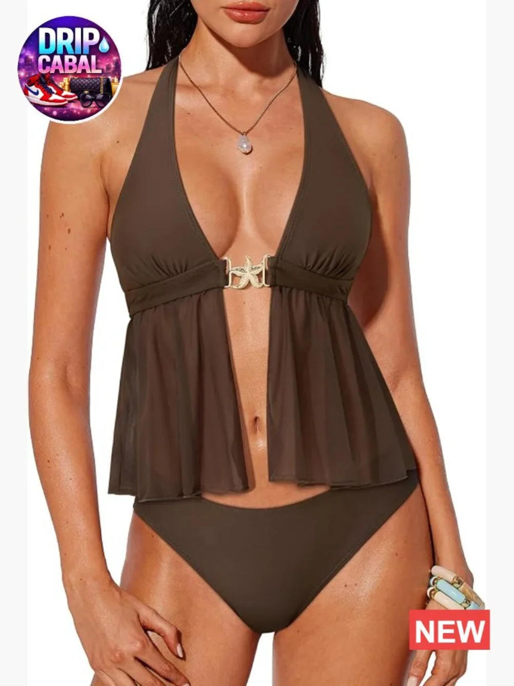 Sexy Halter Tankini Swimsuits Tummy Control Two Piece Bathing Suit
